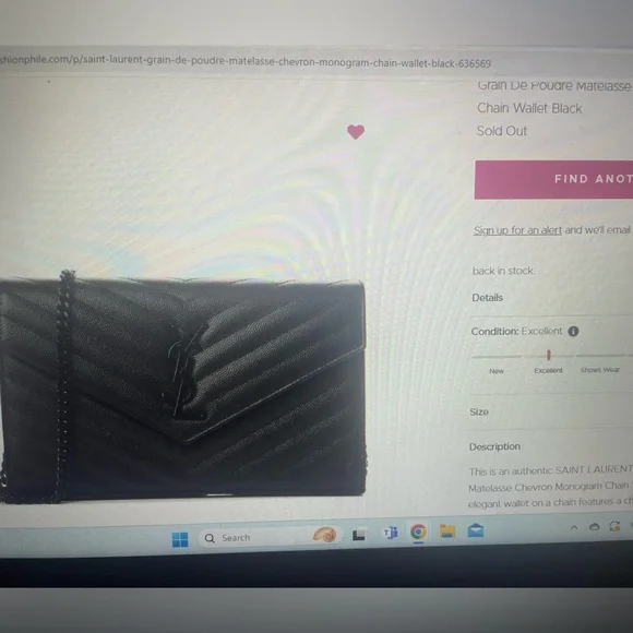 saint laurent grain de poudre matelasse chevron monogram chain wallet black - Picture 11 of 12